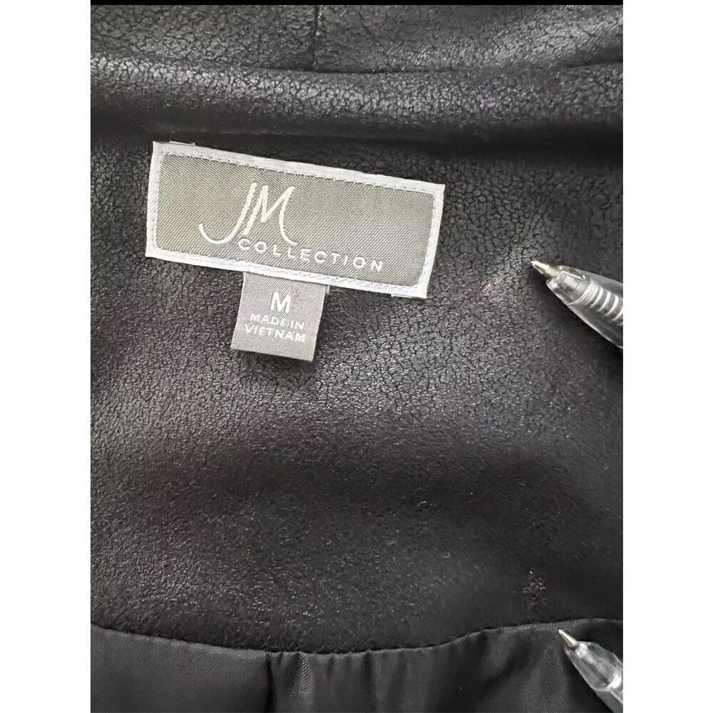 JM Collection Faux Leather Jacket Coat Draped Black Plus Size M Shoulder Padded - Picture 7 of 14